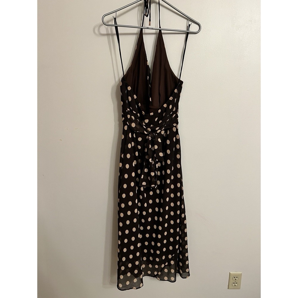 Vtg Rabbit Rabbit Rabbit Designs Brown Cream Polka Dot Halter A-Line Dress Sz 14 - Picture 3 of 9